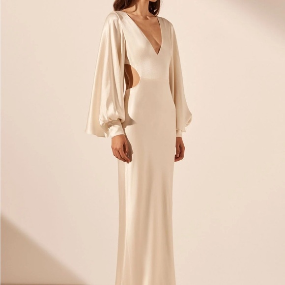 Shona Joy La Lune Circle Sleeve Cut Out Maxi Dress in Cream Size US 2 - Picture 2 of 5